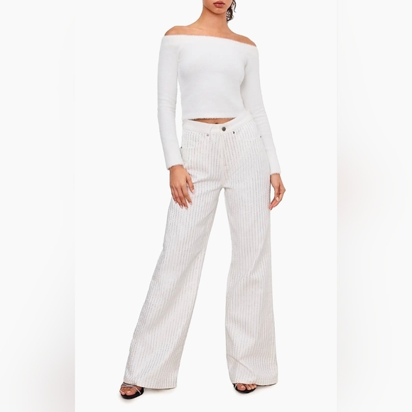 NWT Good American Good Ease Pinstripe Wide Leg Pants